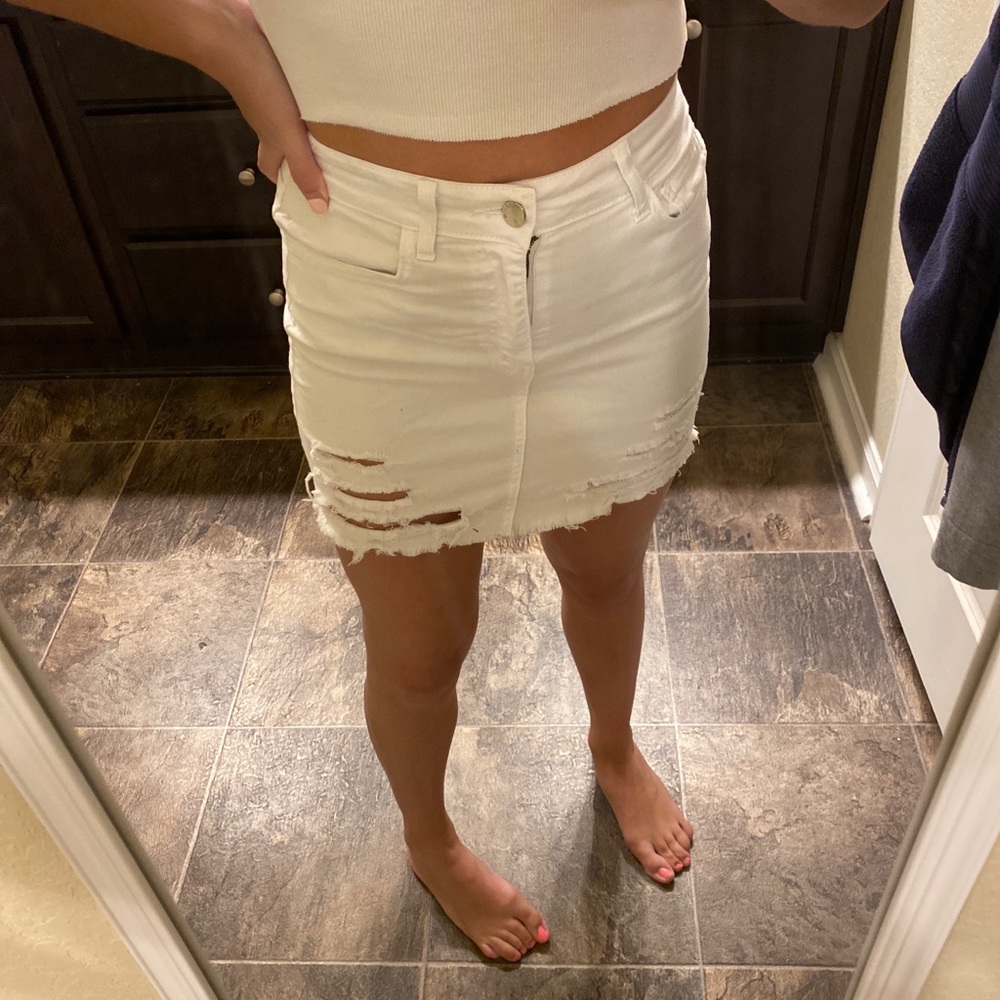 White Denim Ripped Skirt